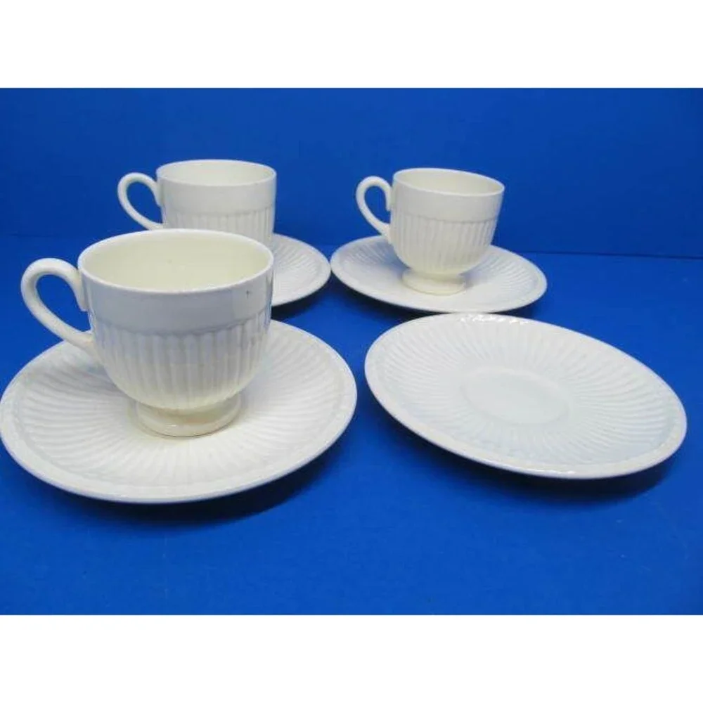 Wedgwood Of Etruria And Barlaston Demitasse Ribbed Set Of 3 Cups And 4 Saucers